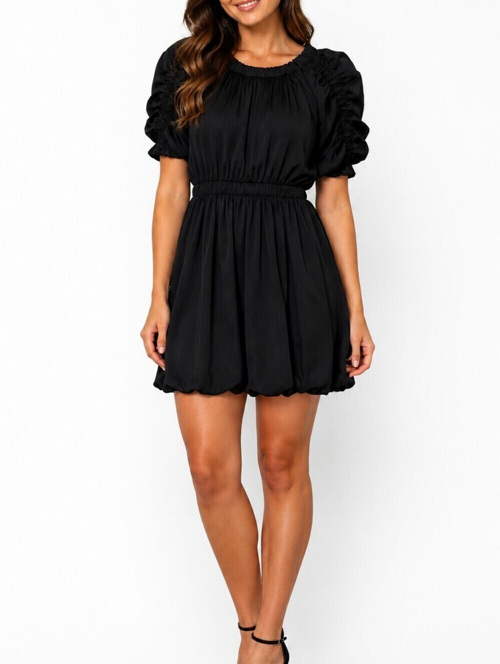 Habitual Black Mini Dress Pleated Ruched Casual